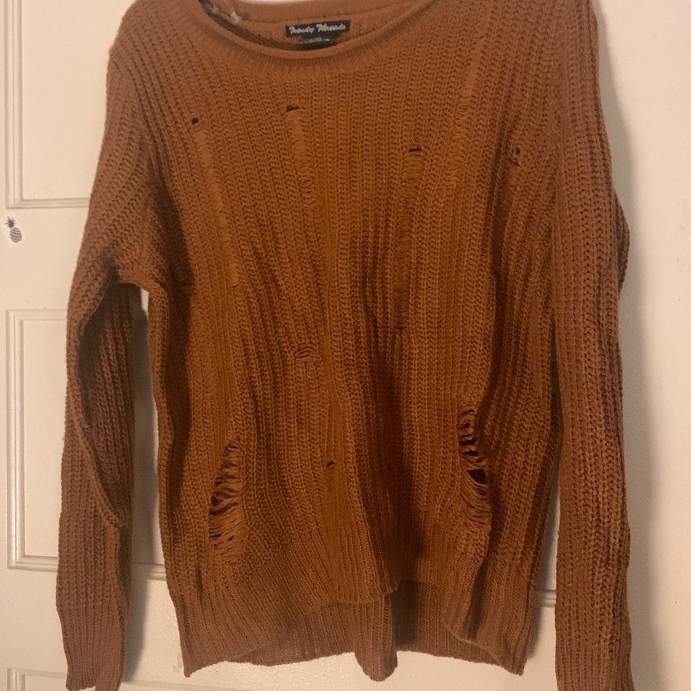 Brown fall sweater , shoulderless too perfect for the fall season , distressed